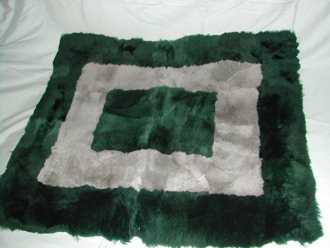 Sheepskin Mat or Rug 26 X 23 Luxurious Dark Green and Grey Plush