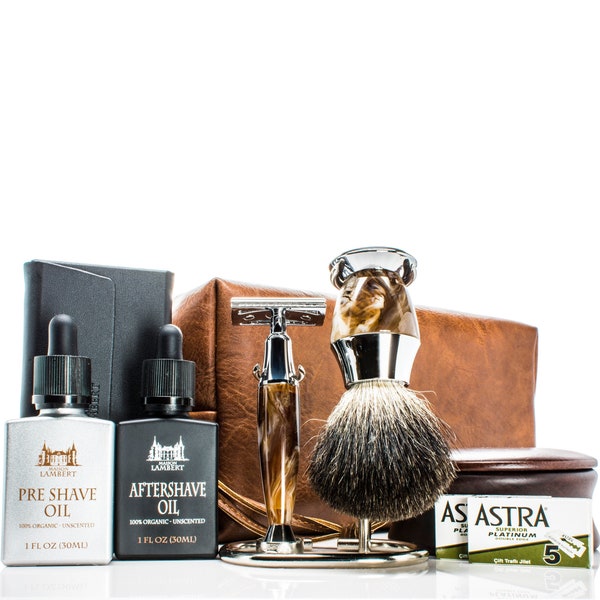 Maison Lambert ultimate shaving kit - Pack in vegan leather men toiletry bag