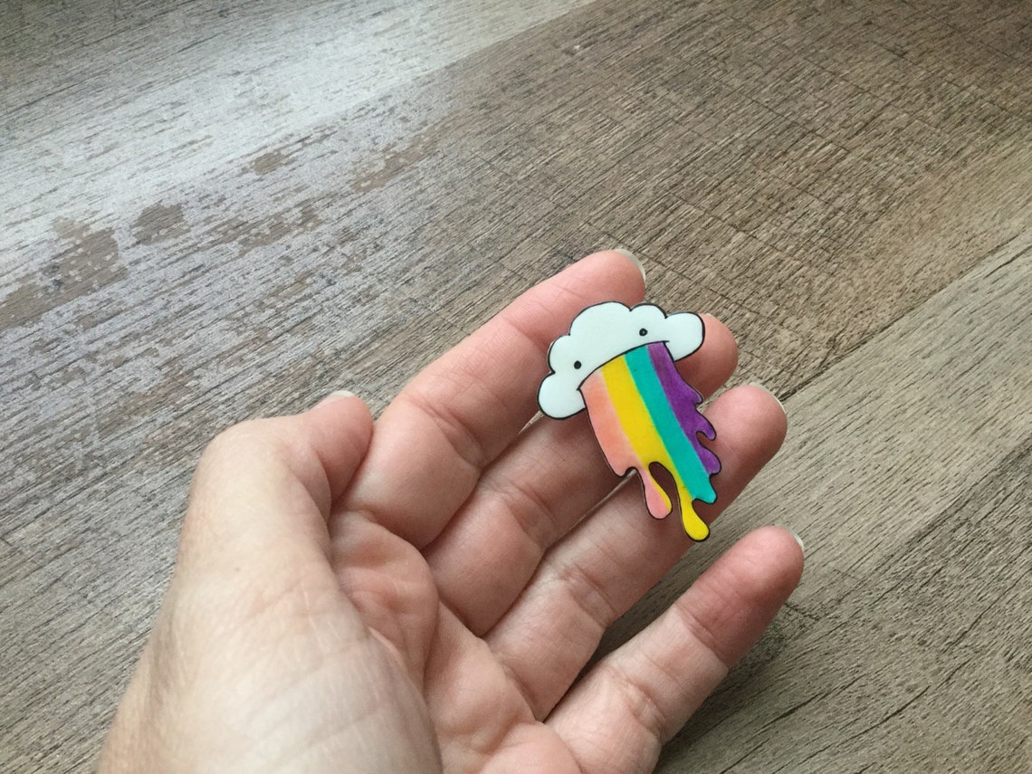 Rainbow Pin Cloud Throwing Up Rainbows Cute Pins Fashion Etsy