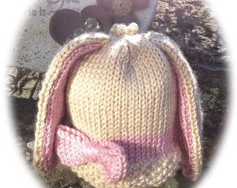 Knit Bunny Hat Pattern - Whimsical Animal Beanie - Infant, Toddler, Child Sizes Included