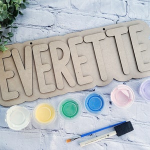 Kids Wood Sign DIY Paint Kit Custom with their own name. Personalized Name Sign for Childs Room DIY