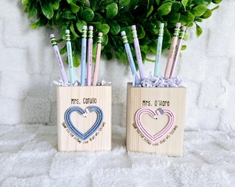 Personalized Teacher Pencil Holder, Engraved Wood Desk Organizer