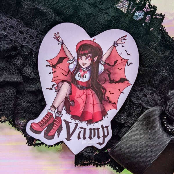 Vamp! Teen vampire fashion monster glossy sticker cartoon goth heart