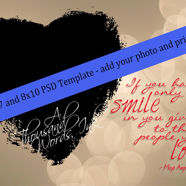 8x10 and 5x7 Valentine's Card Photoshop Template - Smile in Love quote