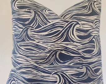 Cushion Cover Blue White Waves Nautical , choose size, 100% cotton, UK