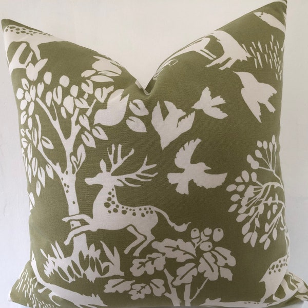 Cushion Green Woodland, Pattern Both Sides, Deer,  16”, 18”, 20”, 22”, UK
