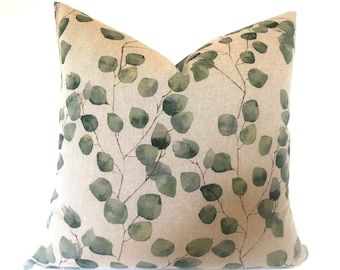 Cushion cover green eucalyptus print, 45 x 45cm, 50cm x 50cm, 16'' 18'' 20'' 22'' UK