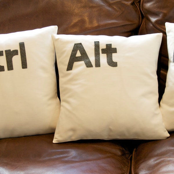 Ctrl - Alt - Del Computer key cushion pillow cover set ivory / black / Grey 16 ''