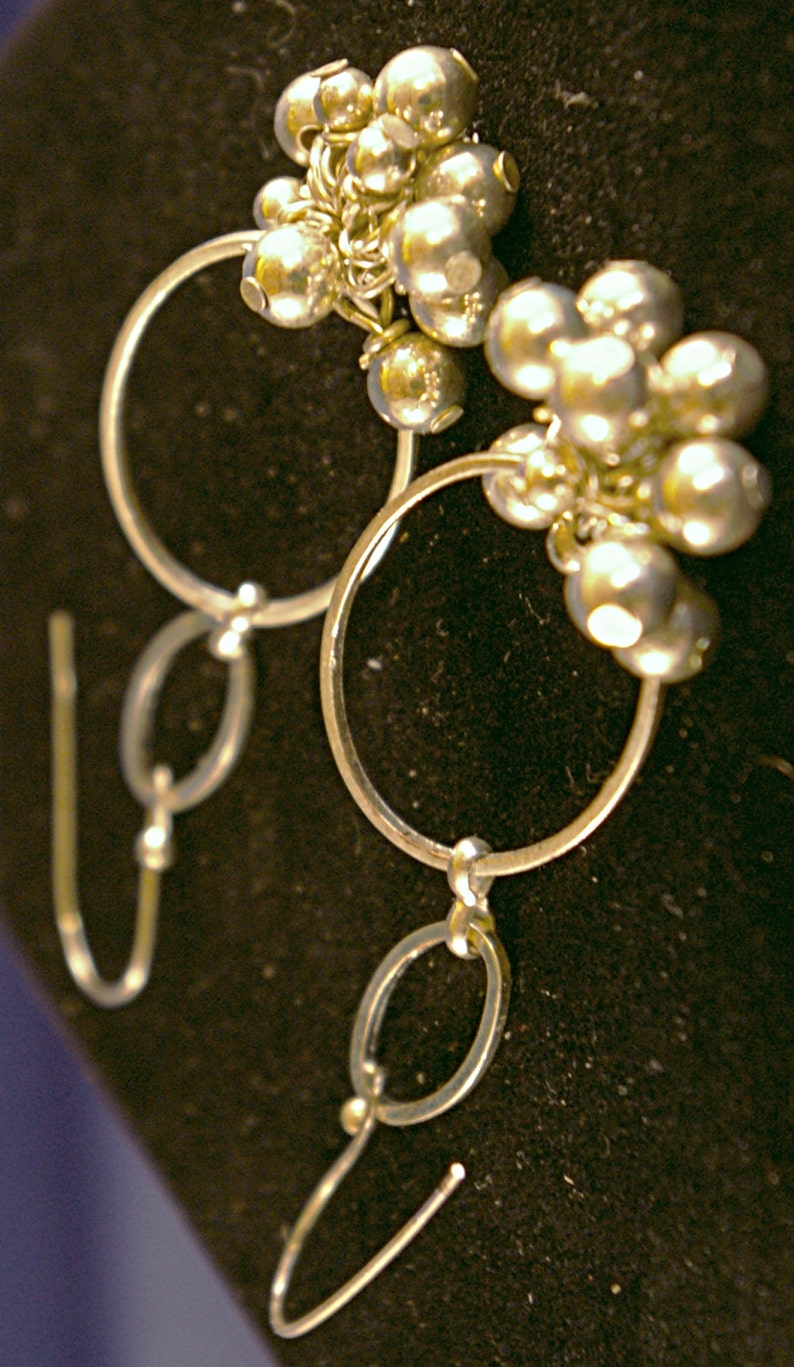 Silver Drop with Silver Bead Cluster Earrings Etsy