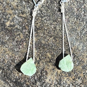 ENID earrings in rare green kyanite or deeply complex rutilated quartz natural stones 14K gold or sterling silver hand-carved & drilled
