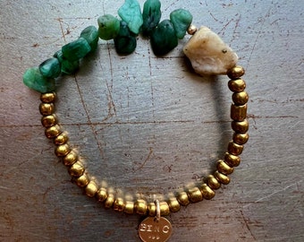 LIAM bracelet emerald bracelet (AAA grade) combined with rare pyrite-quartz specimen bronze glass handmade African beads wear everyday