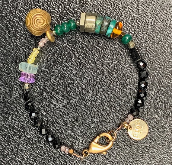 A soft balance of shimmering jewels /& tribal charms The BANKS Jeweled Bracelet: emeralds yet modern and colorful bohemian turquoise