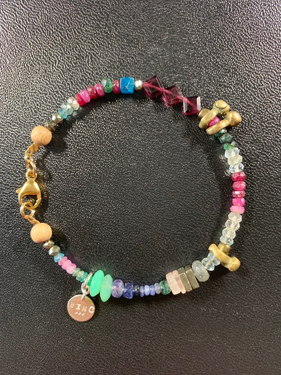 A soft balance of shimmering jewels /& tribal charms The BANKS Jeweled Bracelet: emeralds yet modern and colorful bohemian turquoise