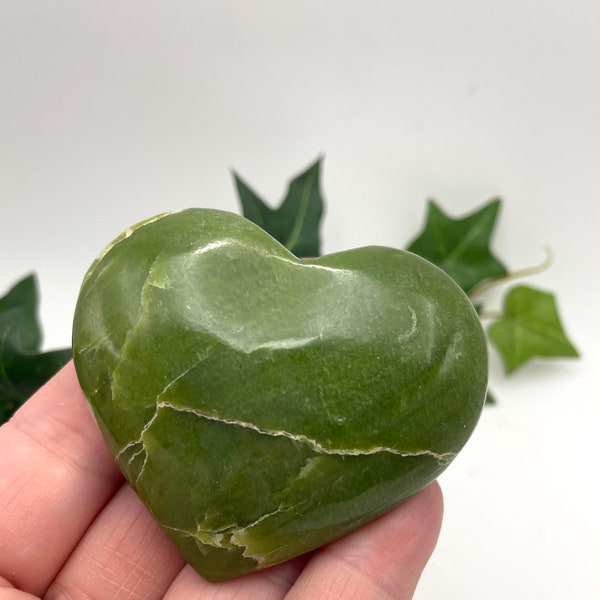 Beautiful Green Tremolite Crystal Heart Carving