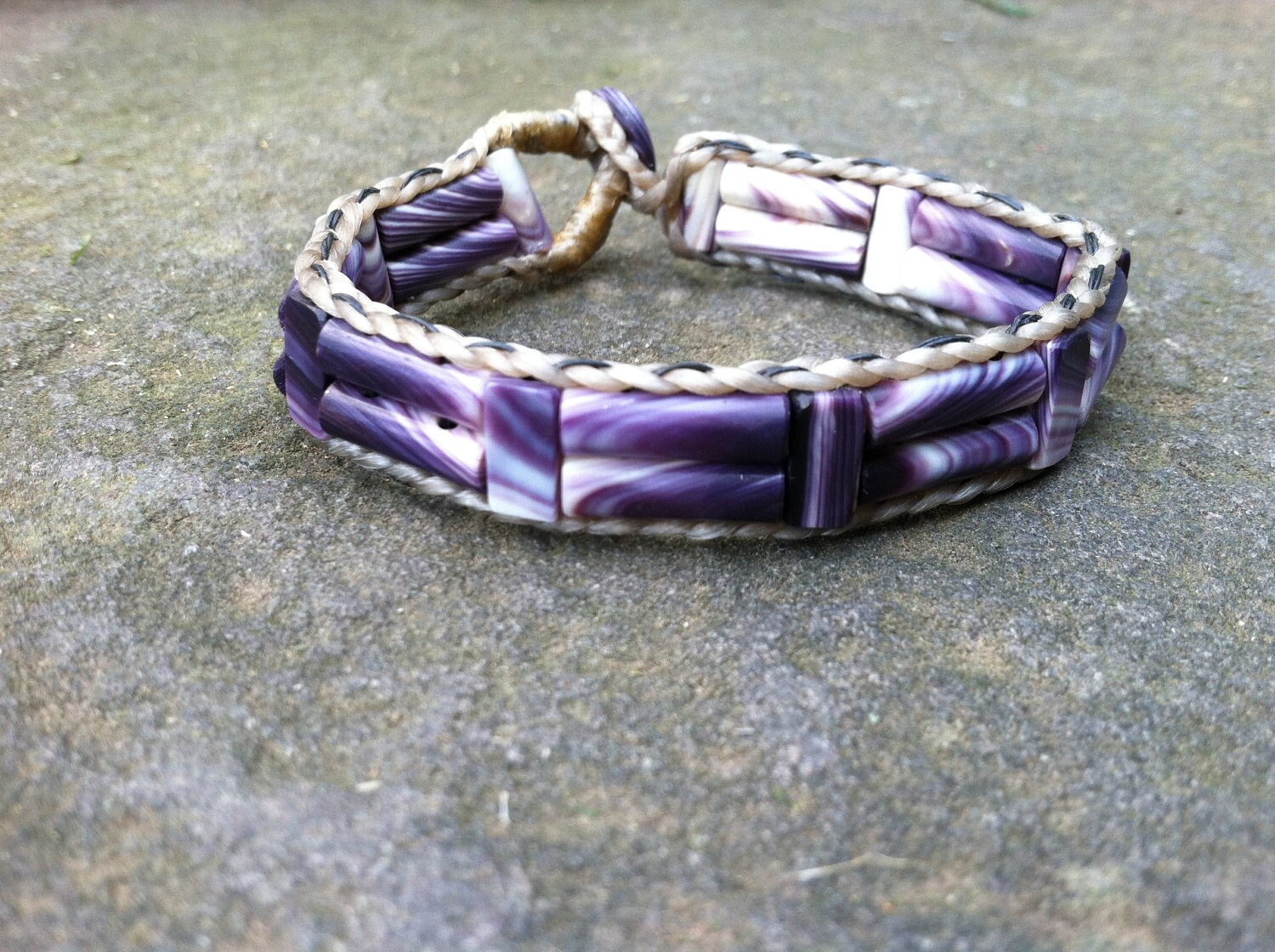 7 Double Tube Wampum Bead Bracelet on a False Sinew Etsy Nederland
