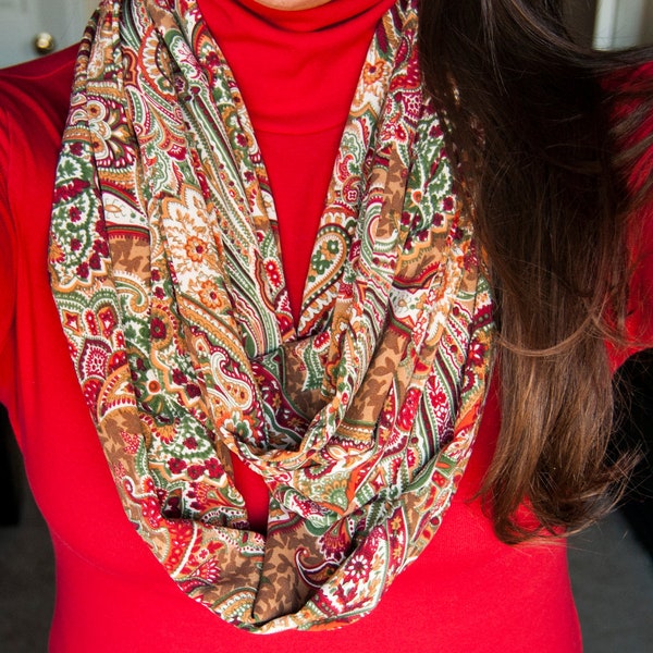 Colorful Red Paisley Blend Infinity Scarf