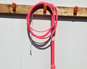 Handmade 5.5 ft Pink & White Nylon Stock Whip | Performance Stockwhip | Dragon Maker's Mark | Hand Braided