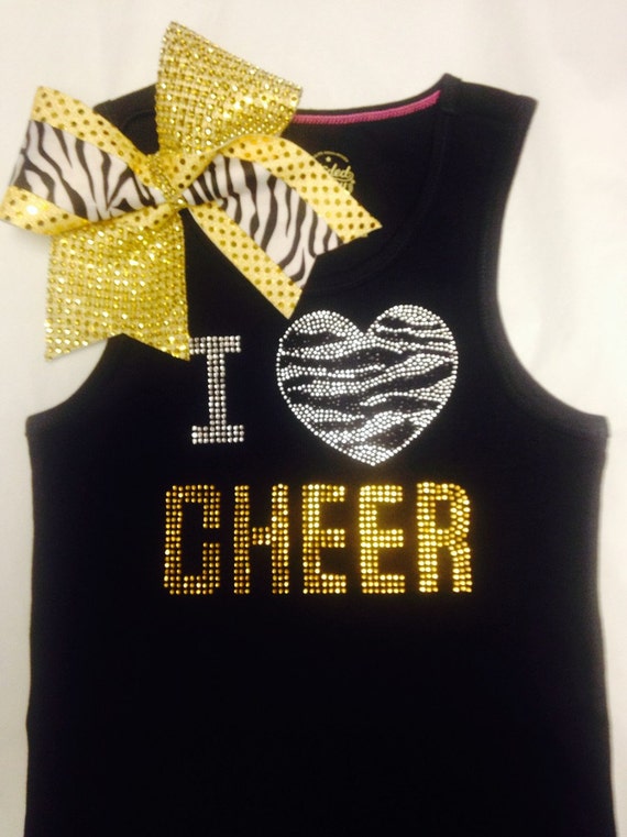 Items similar to I Love Cheer Rhinestone Tank Top with matching Zebra