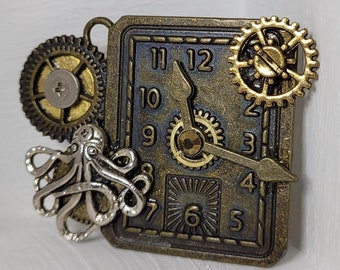 Octopus clock barrette- steampunk accessory- alligator style hair clip- handmade cyberpunk jewelry- unique Christmas gift idea for women