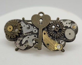 Steampunk butterfly barrette- recycled watch parts hair accessory- small cyberpunk French style clip- handmade jewelry- Christmas gift idea