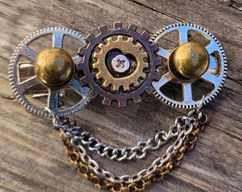 Steampunk hair clip- small recycled cyberpunk barrette- alligator style clasp with chains- handmade accessory- Valentine's Day gift women