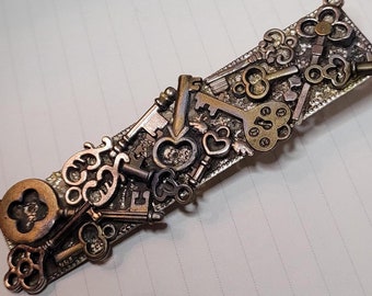 Steampunk keys barrette- recycled hair slide- unique handmade accessory- alligator clip- cyberpunk jewelry- Christmas gift idea for women