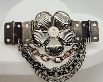 Steampunk flower barrette- recycled hinges- large French style hair clip- thick hair slide- handmade cyberpunk accessory- Christmas gift