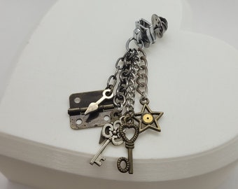 Steampunk zipper charm pin- recycled handmade jewelry- unique lapel hanging brooch- upcycled repurposed clothing accessory- cyberpunk gift