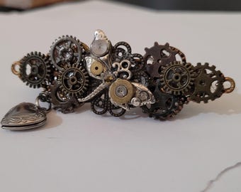 Steampunk dragonfly locket sweater clip- handmade shawl cape fastener- cloak accessory- double ended- center hook- Christmas gift women