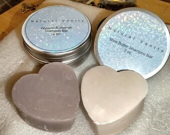 Natural Shampoo Bars- handmade soap bar- glycerin and buttermilk- Shea, mango, cocoa butter- 2 oz. heart soap in a tin- gift idea- handmade