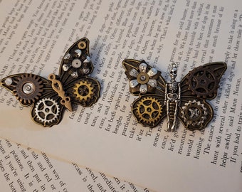 Steampunk butterfly hair barrette- handmade recycled accessory- small French style clip- stainless steel clasp- upcycled- Christmas gift
