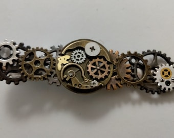 Cyberpunk hair barrette- steampunk gear accessory- recycled watch jewelry- alligator style clip- upcycled item- Christmas gift for her