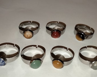 Crystal gemstone statement ring- adjustable stainless steel base- 8mm- stone jewelry- gift for her, him- healing crystal jewelry