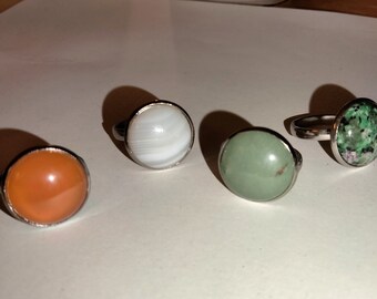 Gemstone statement cocktail ring- stainless steel- round- 16mm- semi precious stone- crystal accessory-unisex jewelry- gift idea