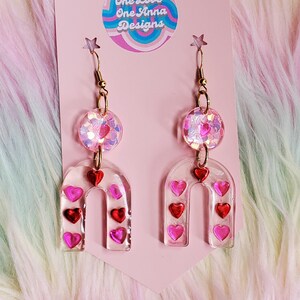 Heart Sequin Resin Rainbow Dangle Earrings