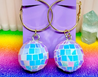 Unicorn Disco Ball Gold Hoop Earrings