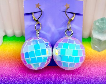 Unicorn Disco Ball Gold Huggie Hoop Earrings
