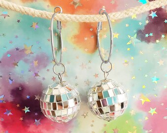 Disco Ball Silver Hoop Earrings