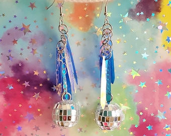 Disco Ball Iridescent Sequin Fringe Earrings