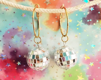 Disco Ball Gold Hoop Earrings