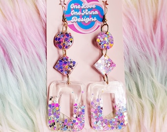Glitter Resin Geometric Shapes Dangle Earrings