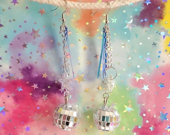 Disco Ball + Iridescent Sequin Star Crystal Earrings