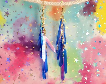 Iridescent Sparkle Sequin Fringe Chain Earrings