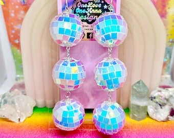 Triple Unicorn Disco Ball Drop Earrings