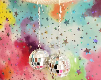Disco Ball Plain Chain Drop Earrings