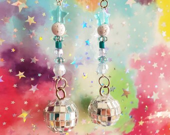 Disco Ball Blue Star Groovy Earrings