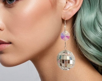 Large Disco Ball with Iridescent Crystal Earrings