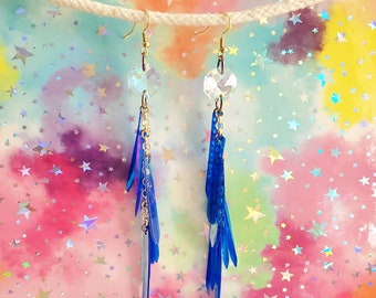 Iridescent Crystal + Sparkle Sequin Fringe Chain Earrings