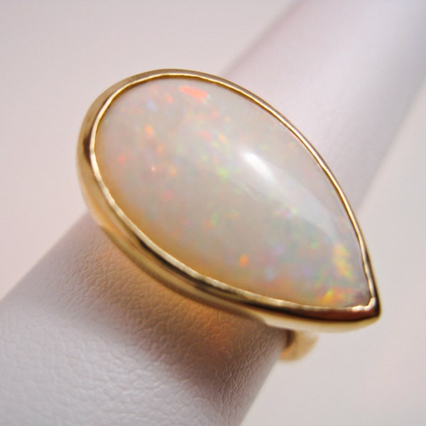 RESERVED For Francis..........Ring 1980s Vintage, 8ct.Genuine White Opal Set in 14k as Stacking Ring, Modernism ca.1980, Tampico SF, USA.