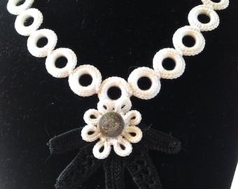 Irish crochet Lace Necklace inspired by late 19thC fan design